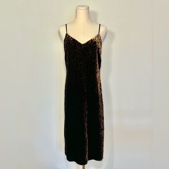 NWT L’AGENCE Indie V-Neck Tan and Black Velvet Leopard Slip Dress Women’s 6 - Picture 4 of 16